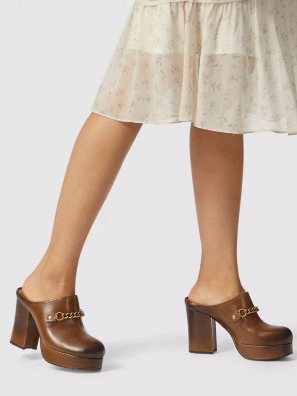 {Coach} Leather Chain-Detail Platform Mules